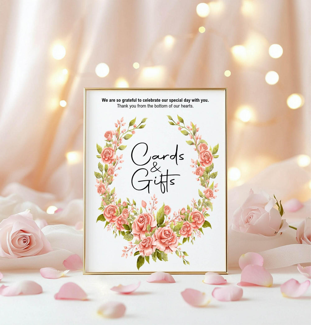 Pink Rose Cards & Gifts Wedding Party Sign - Larosier Prints
