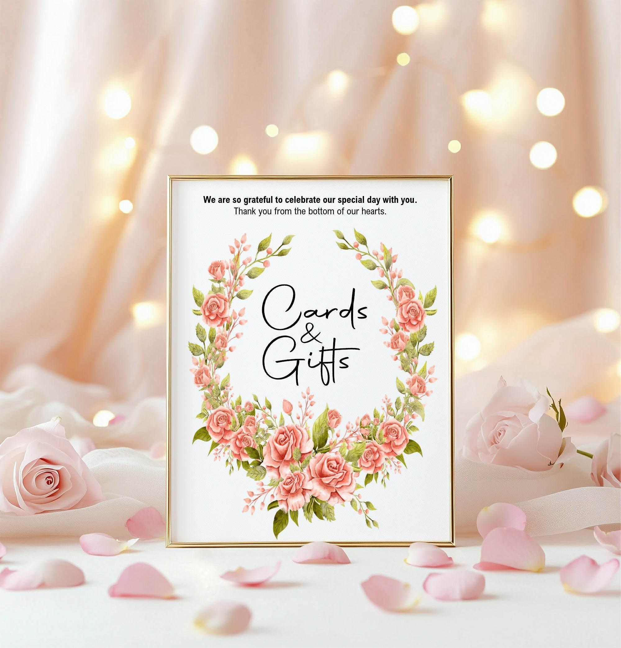 Pink Rose Cards & Gifts Wedding Party Sign - Larosier Prints