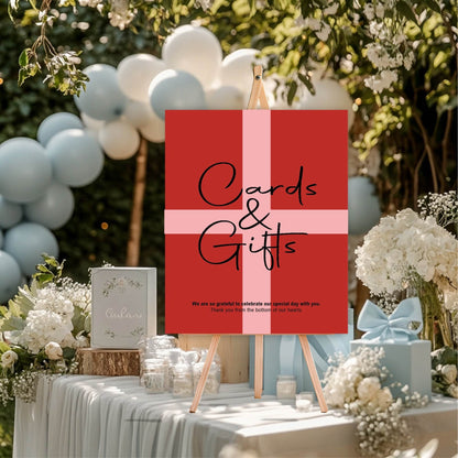 Red & Pink Cards & Gifts Wedding Party Sign