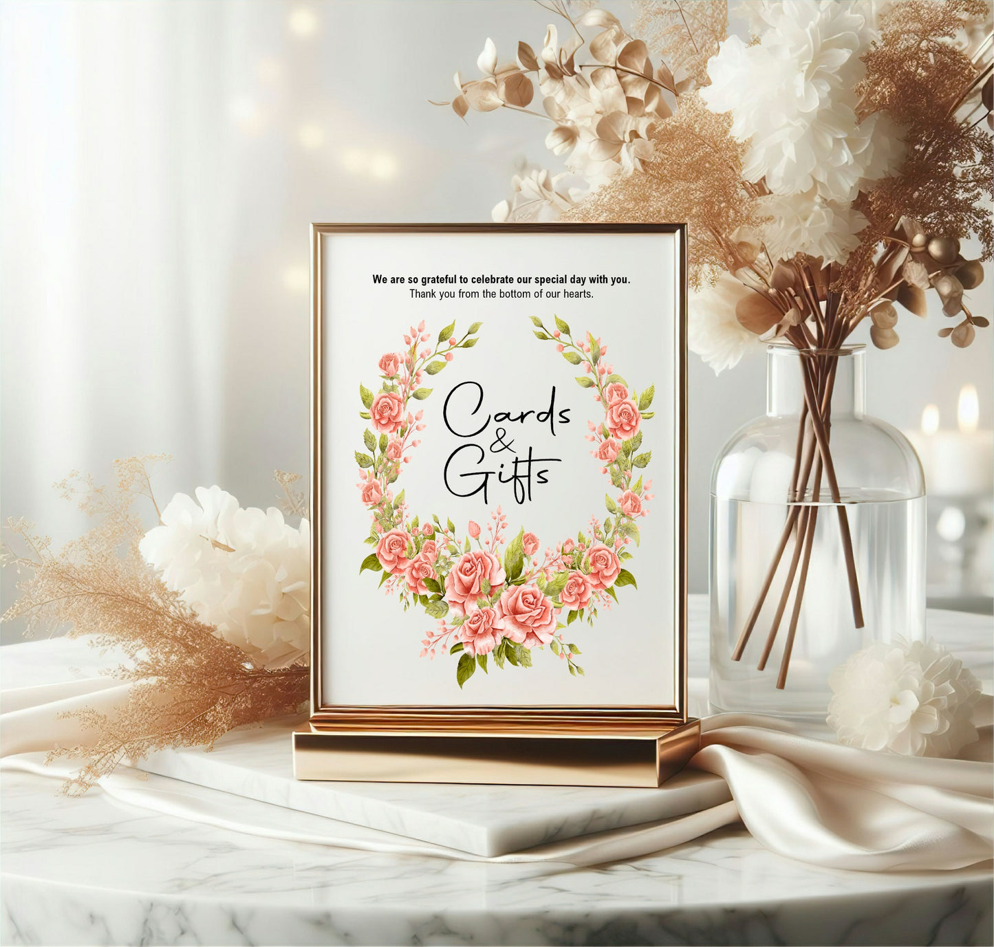 Pink Rose Cards & Gifts Wedding Sign