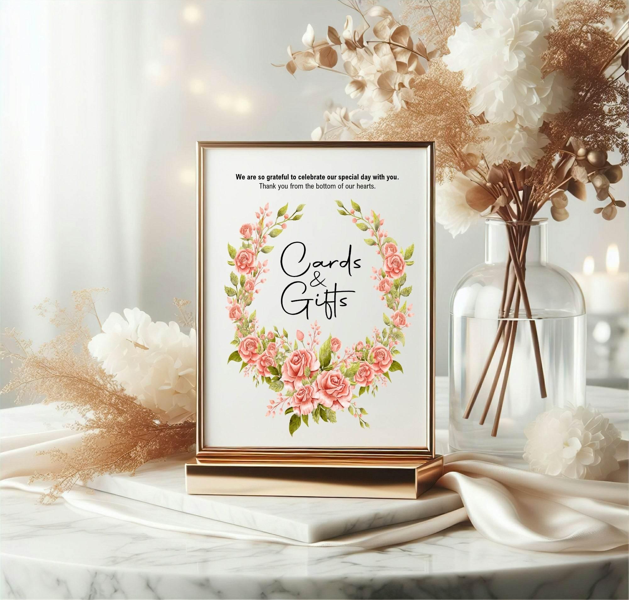 Pink Rose Cards & Gifts Wedding Party Sign - Larosier Prints