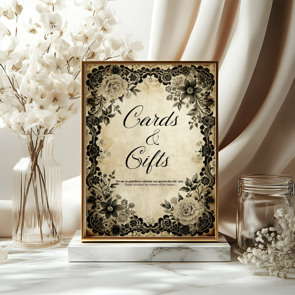 Black Rose Wedding Cards & Gifts Sign