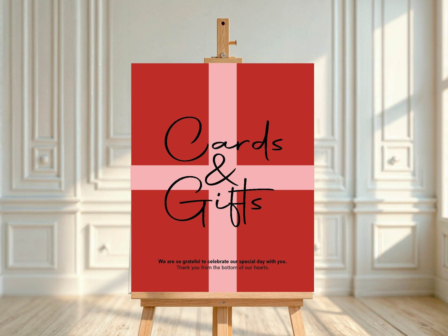 Red & Pink Cards & Gifts Wedding Party Sign