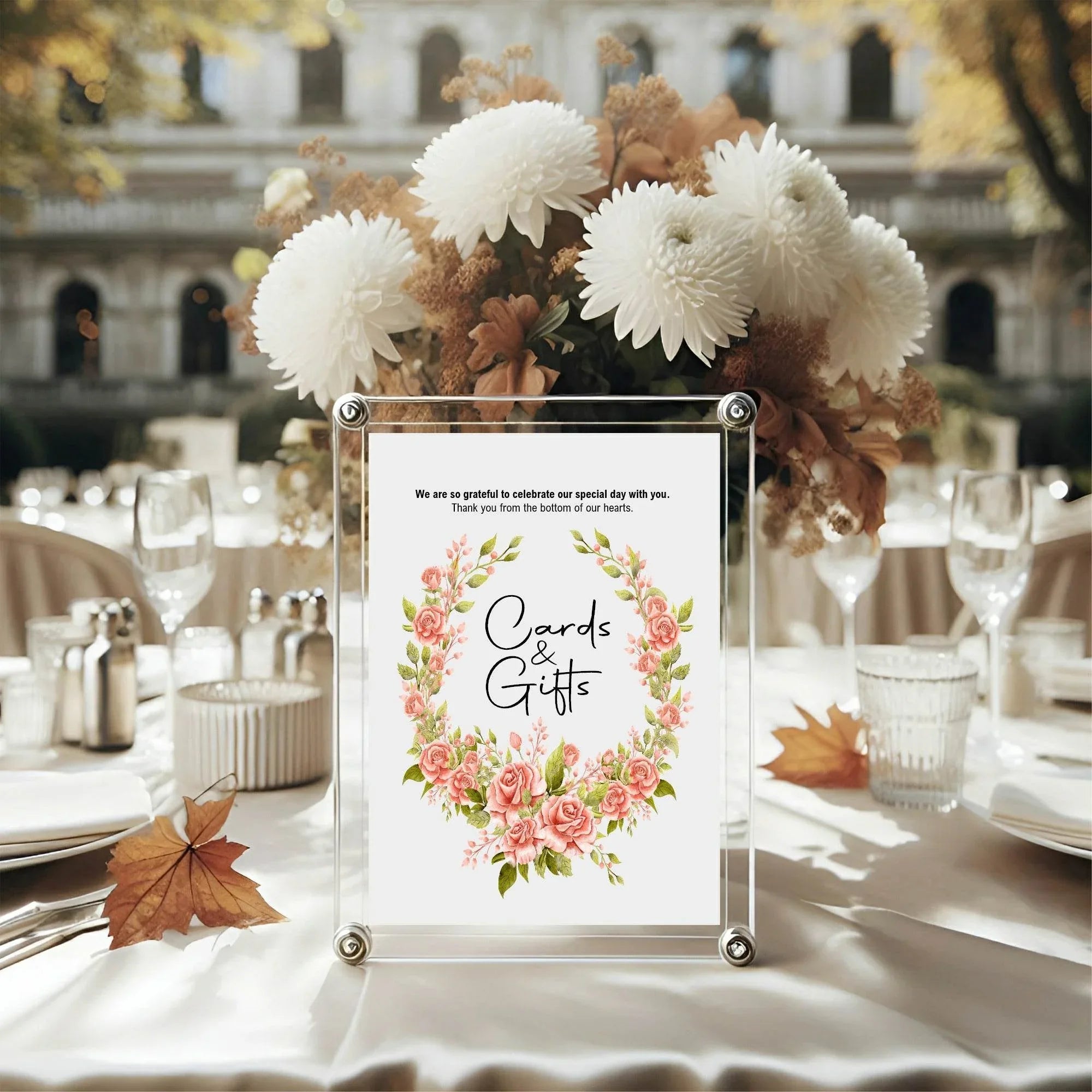 Pink Rose Cards & Gifts Wedding Party Sign - Larosier Prints