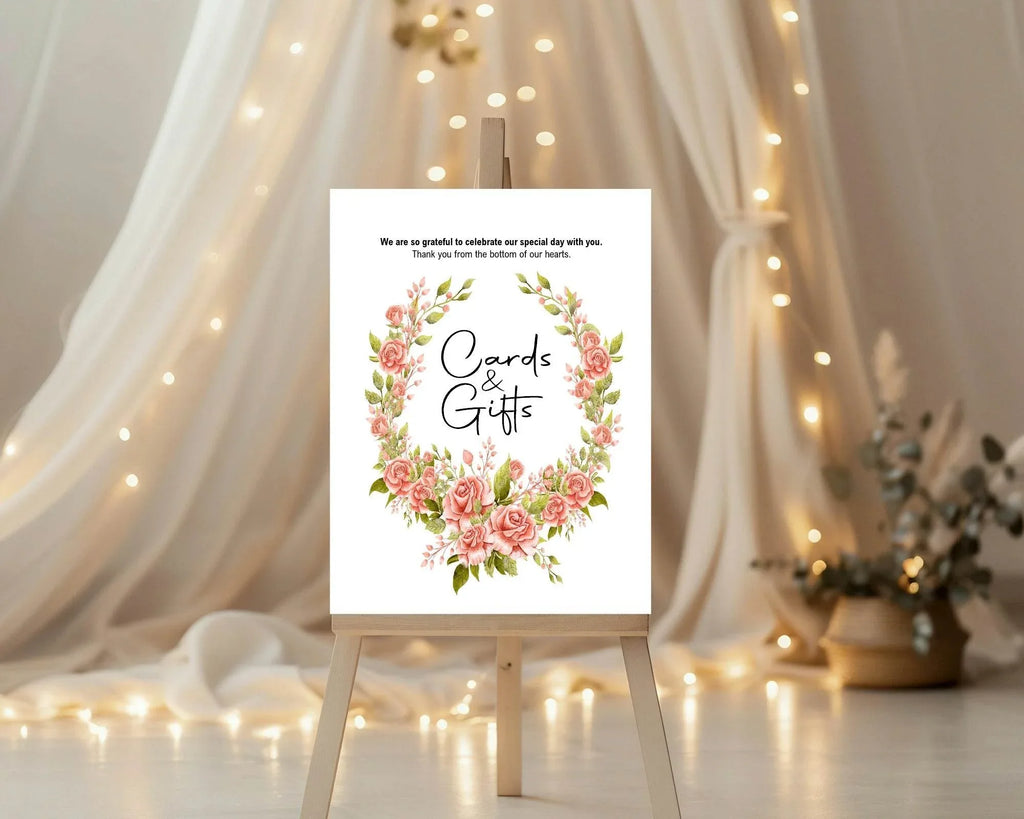 Pink Rose Cards & Gifts Wedding Party Sign - Larosier Prints