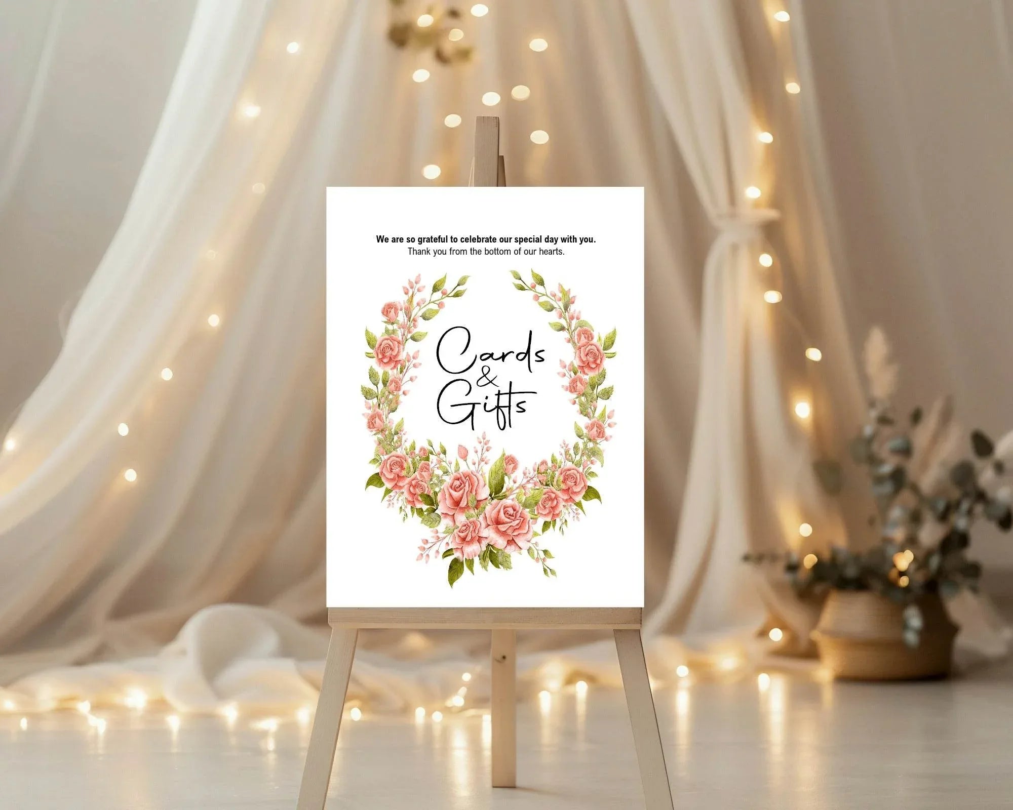 Pink Rose Cards & Gifts Wedding Party Sign - Larosier Prints