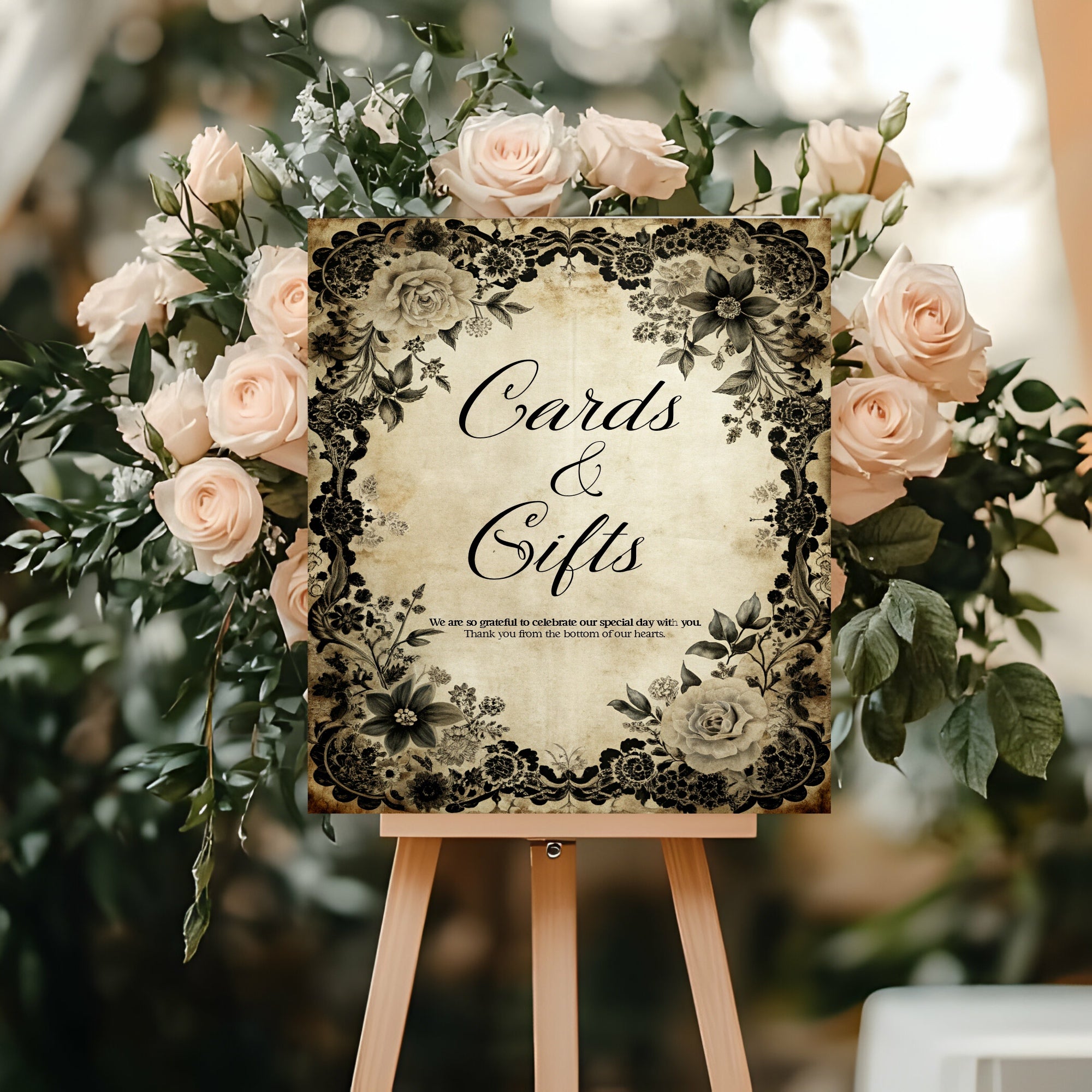 Black Rose Wedding Cards & Gifts Sign