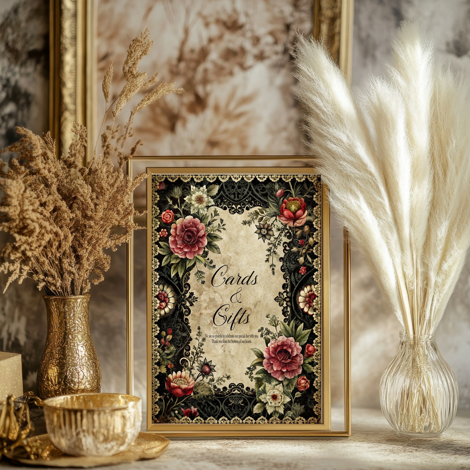 Gothic Floral Wedding Cards & Gifts Sign