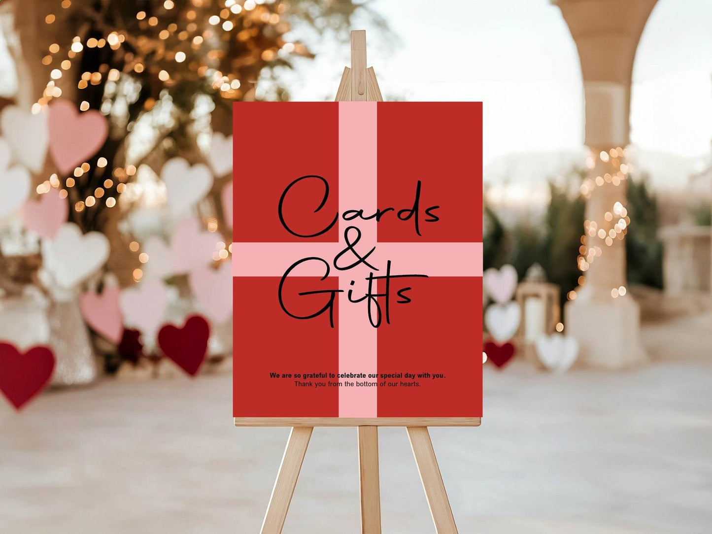 Red & Pink Cards & Gifts Wedding Party Sign