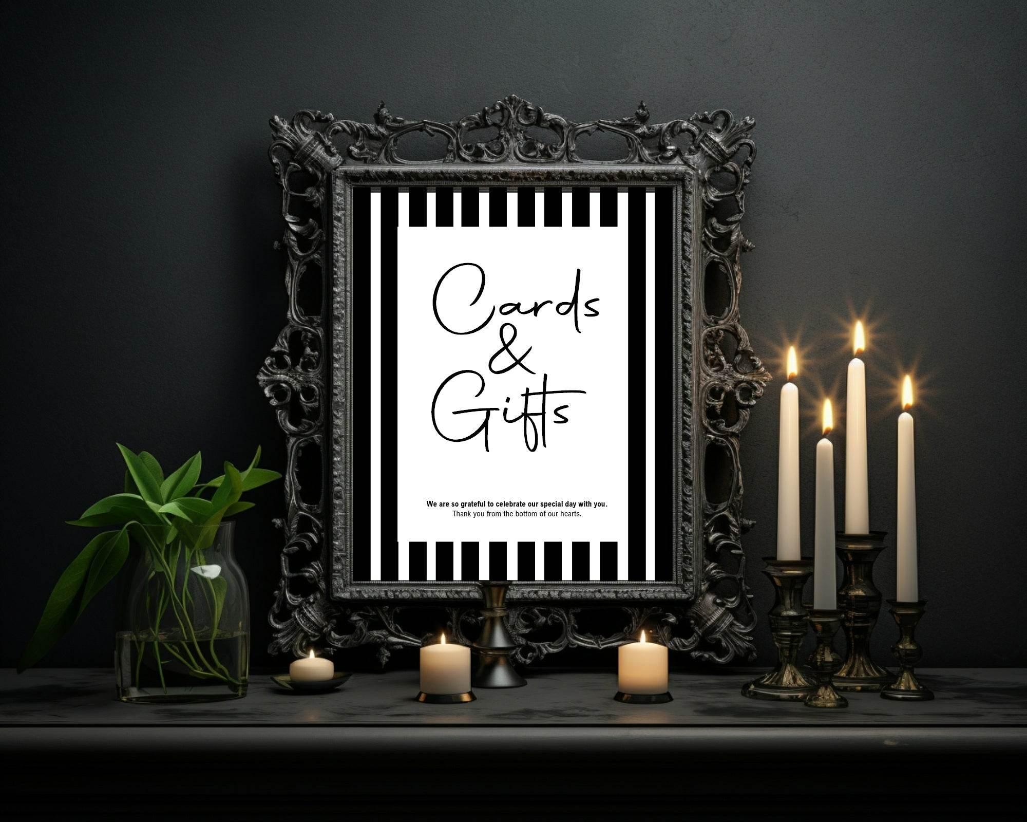 Black & White Stripe Cards & Gifts Wedding Party Sign - Larosier Prints