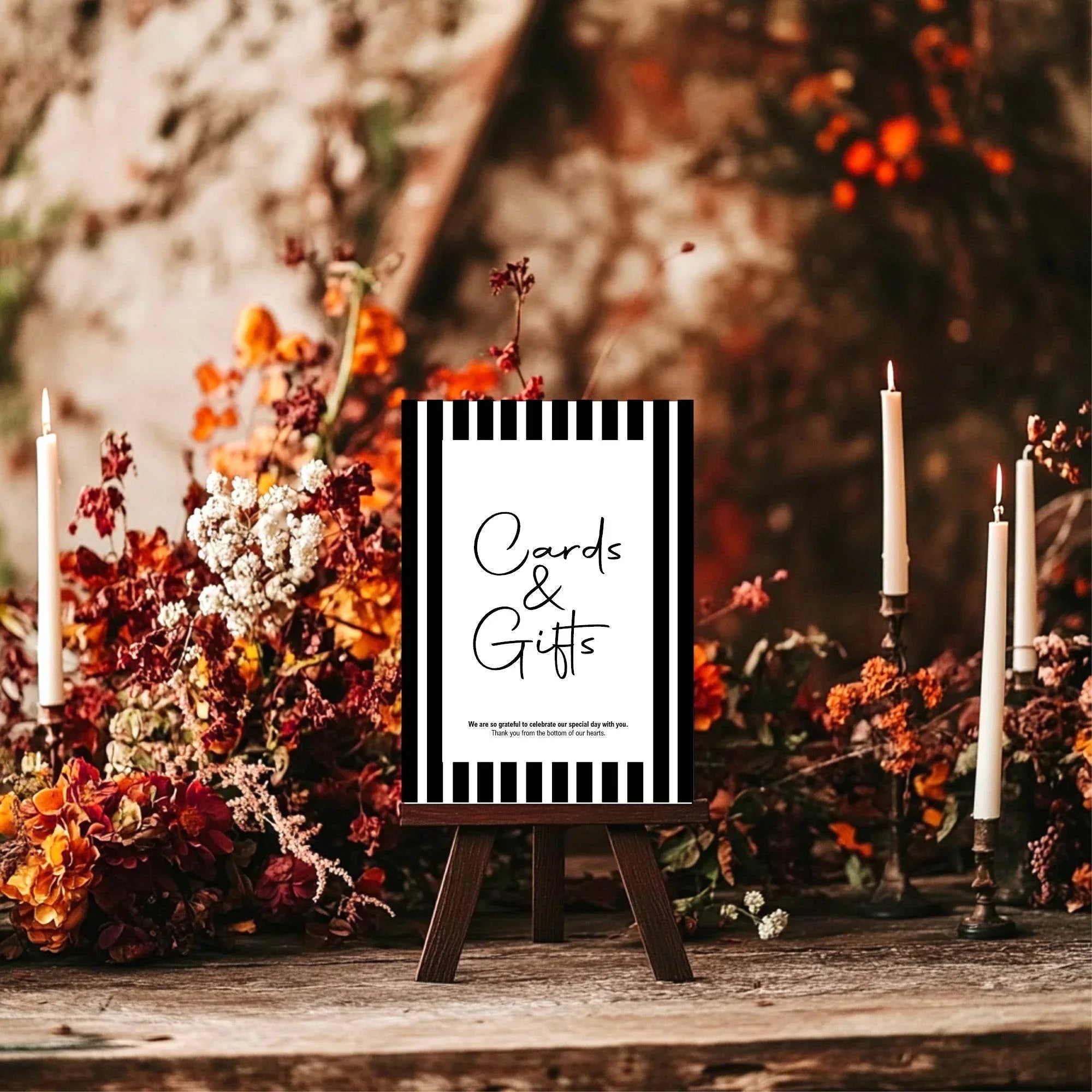 Black & White Stripe Cards & Gifts Wedding Party Sign - Larosier Prints