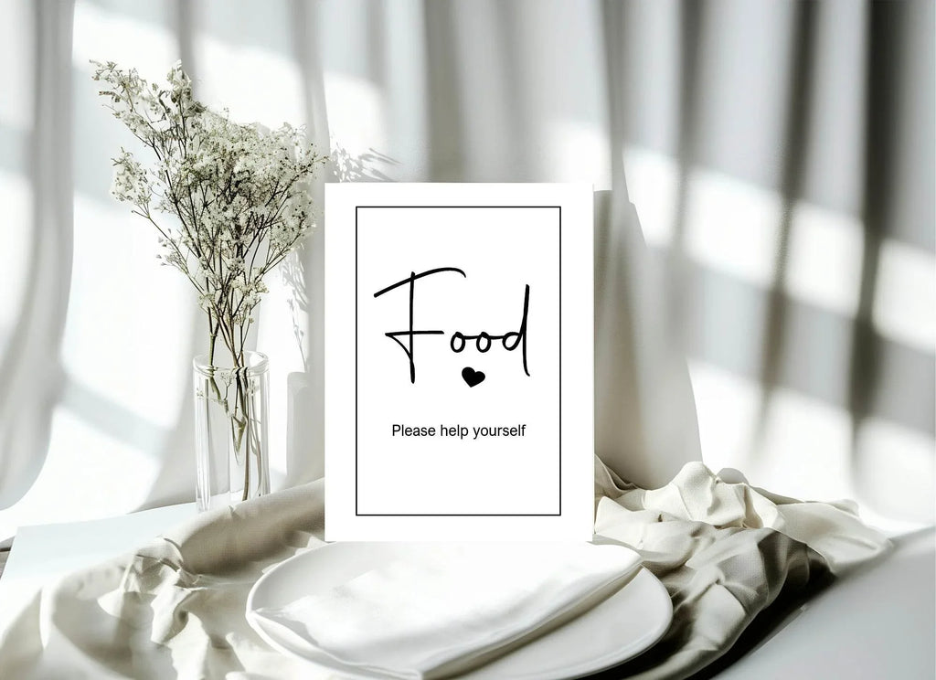 Minimalist Food Baby Shower Party Sign | Black & White - Larosier Prints