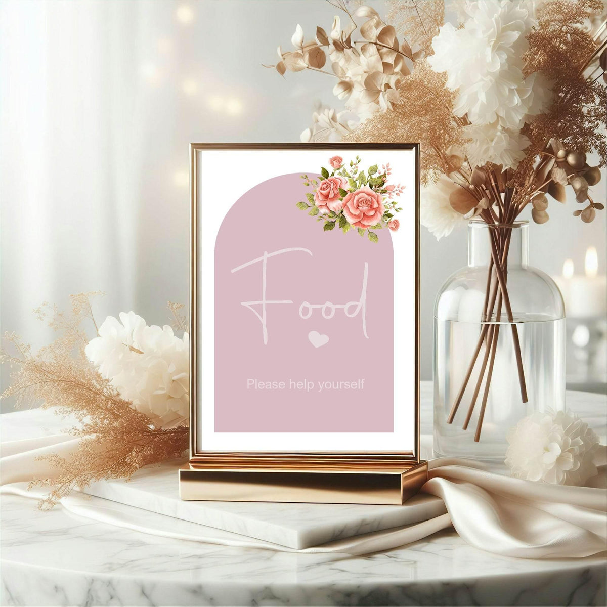 Baby In Bloom custom baby shower party sign example: Baby In Bloom Food Baby Shower Party Sign