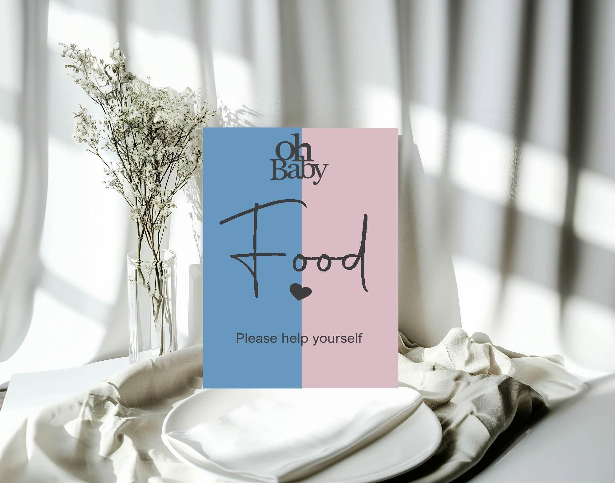 Oh Baby Food Baby Shower Party Sign | Blue & Pink - Larosier Prints