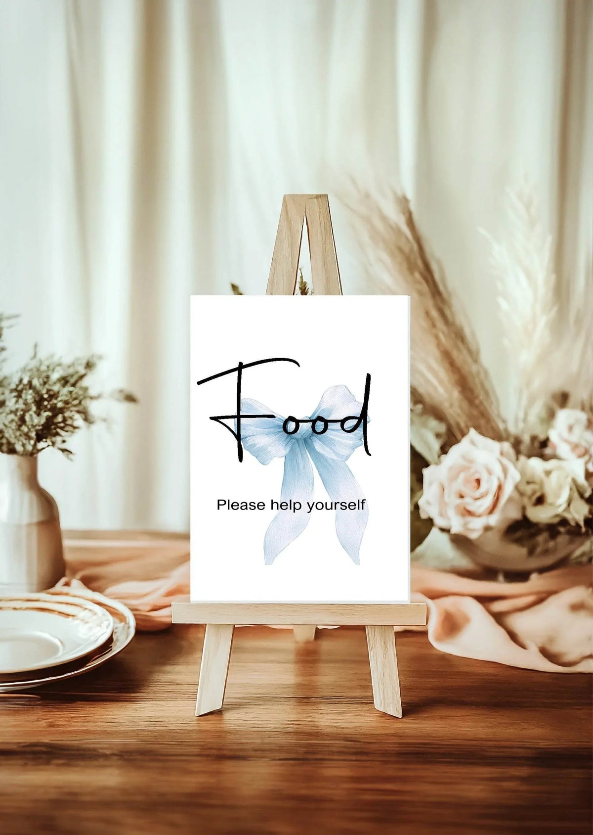 Bows custom baby shower party sign example: Bows Food Baby Shower Party Sign