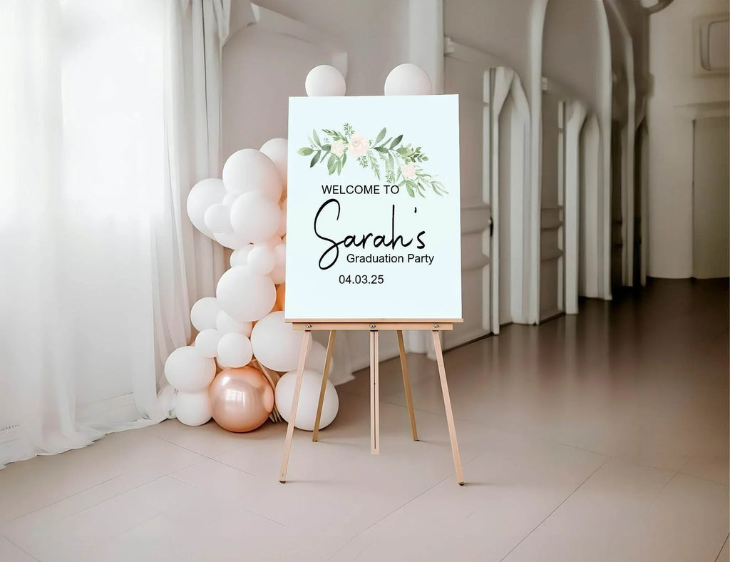 Green & White Rose Graduation Party Sign - Larosier Prints