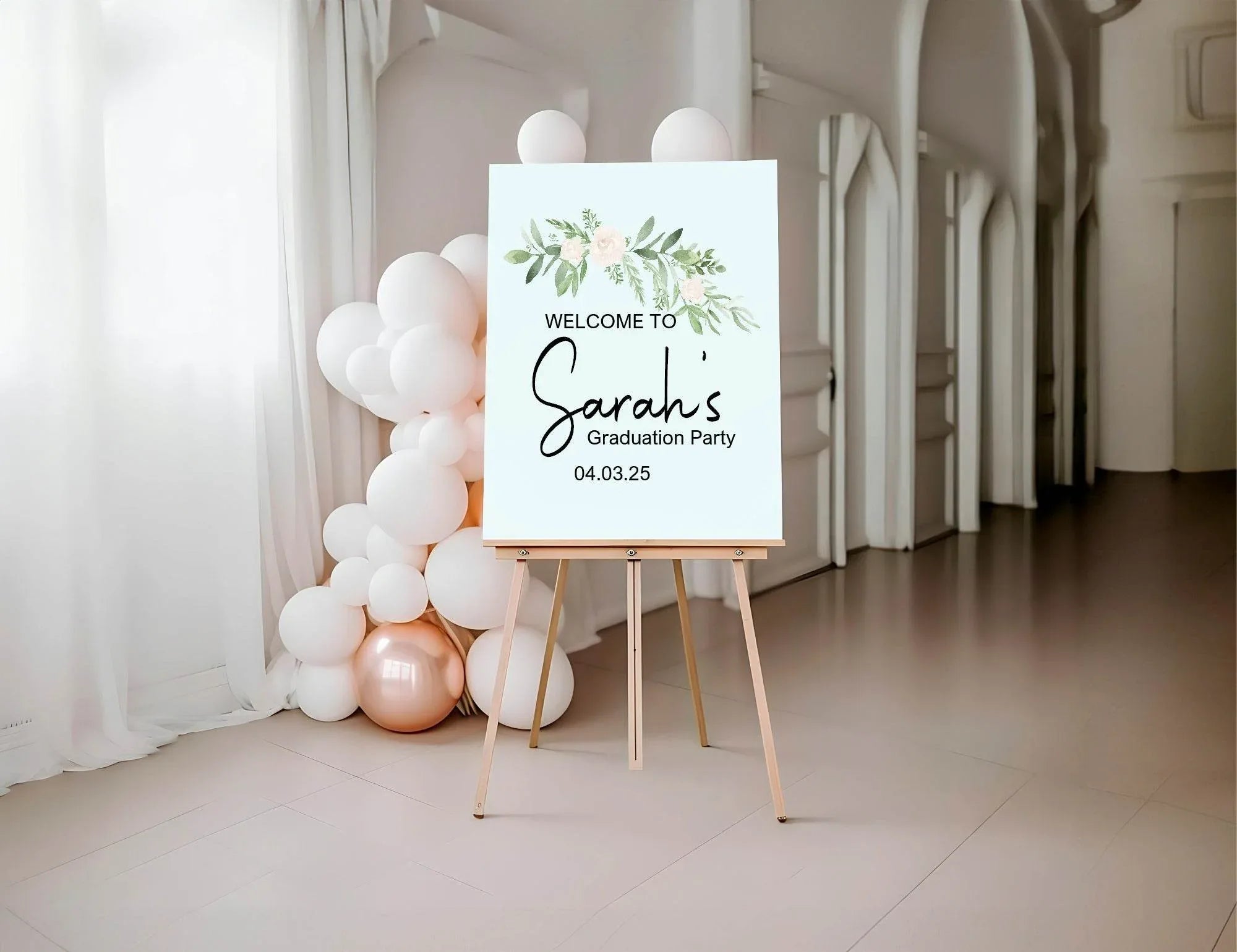 Green & White Rose Graduation Party Sign - Larosier Prints