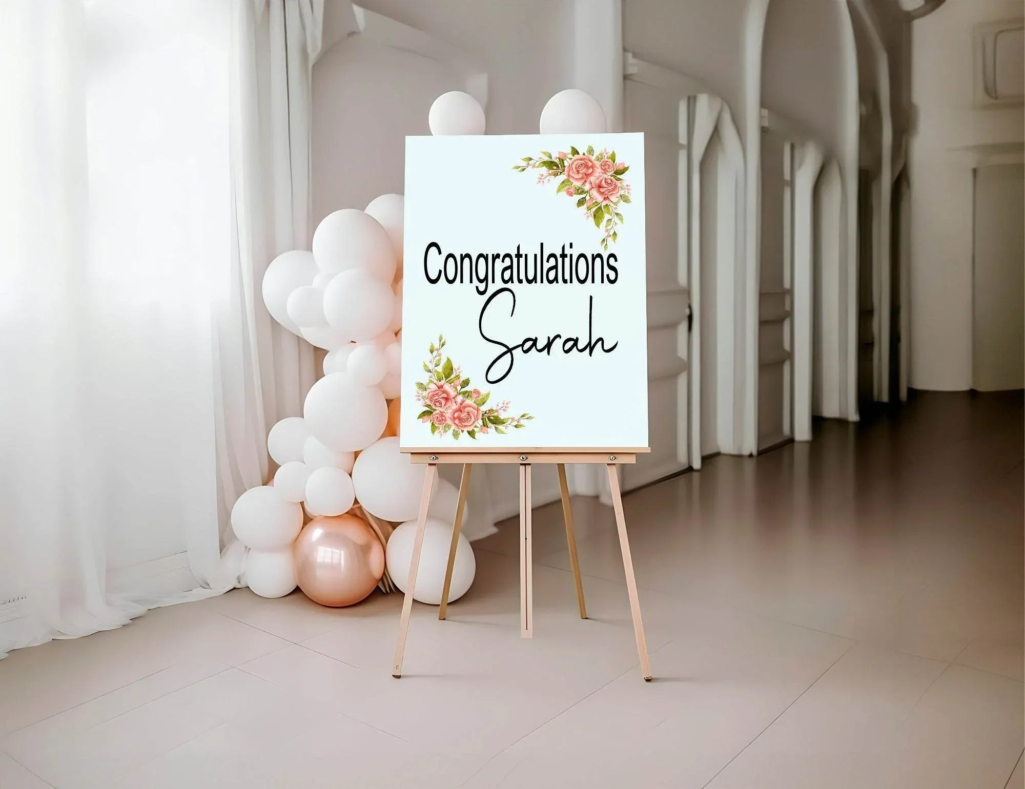 Pink Rose Congratulations Party Sign - Larosier Prints