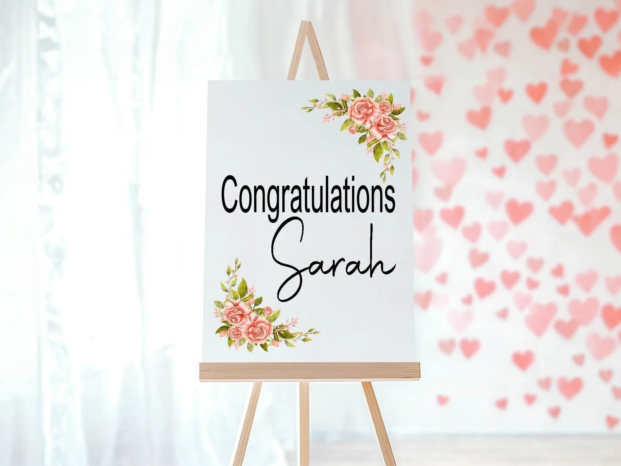 Pink Rose Congratulations Party Sign - Larosier Prints