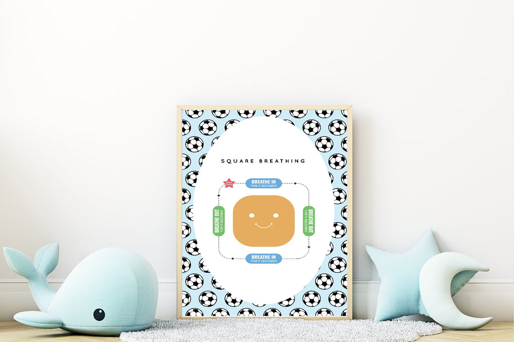 Blue Football Square Breathing Poster | Emotional Support Tool Wall Art