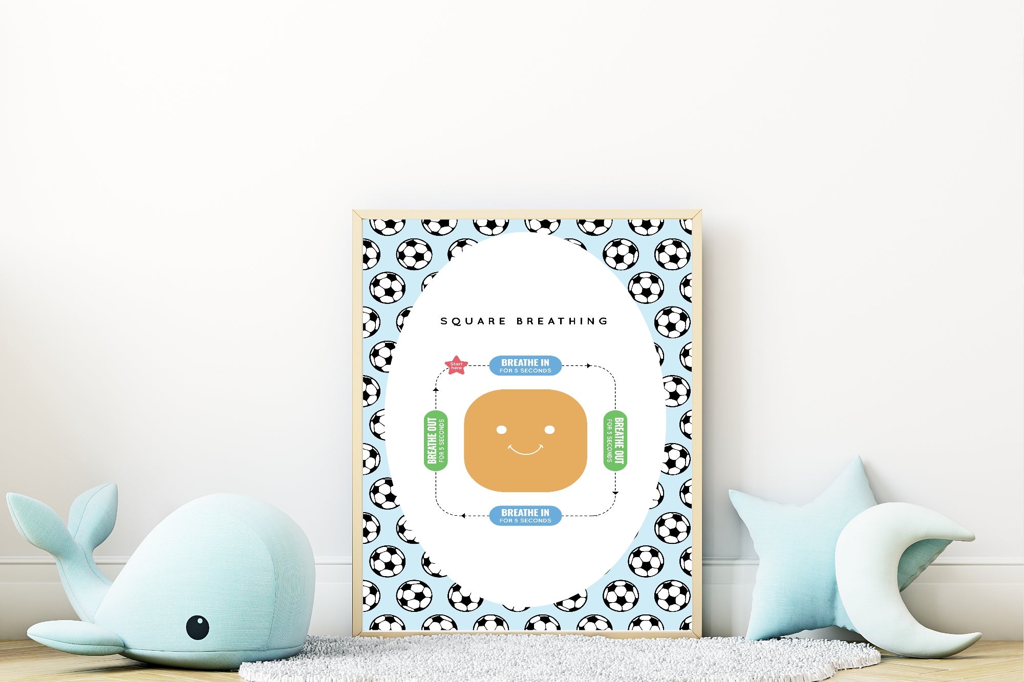 Blue Football Square Breathing Poster | Emotional Support Tool Wall Art