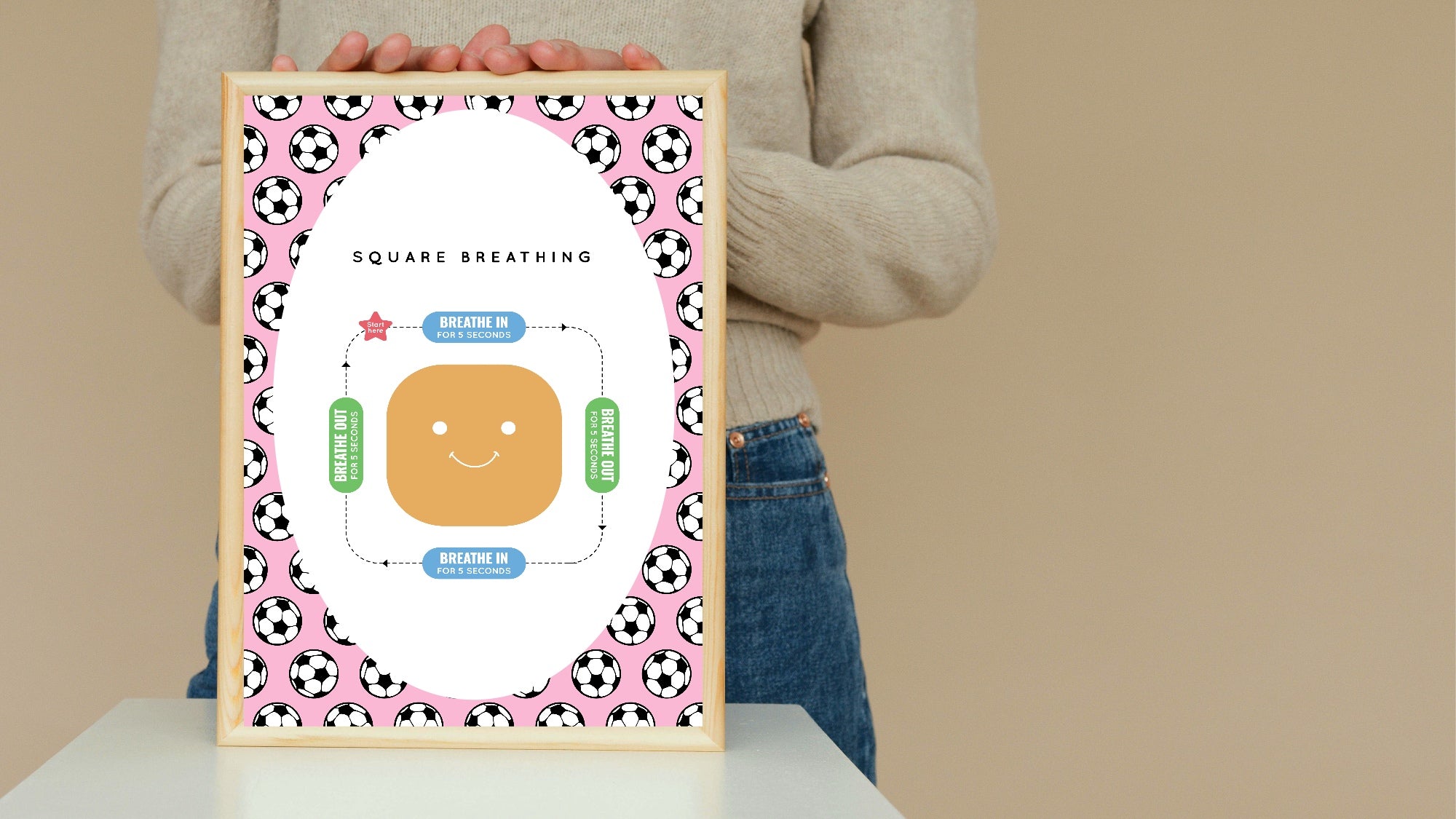 Pink Football Square Breathing Poster | Emotional Support Tool Wall Art