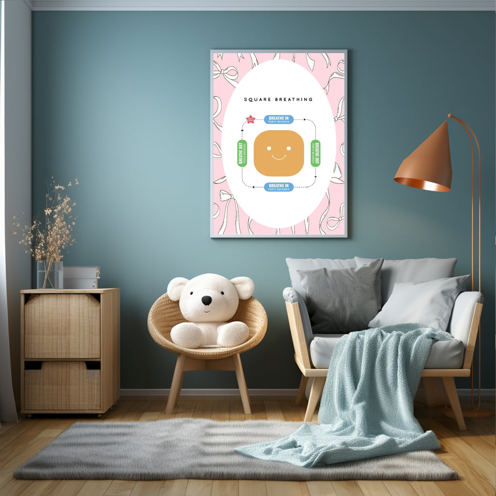 Pink Bow Square Breathing Poster | Emotional Support Tool Wall Art
