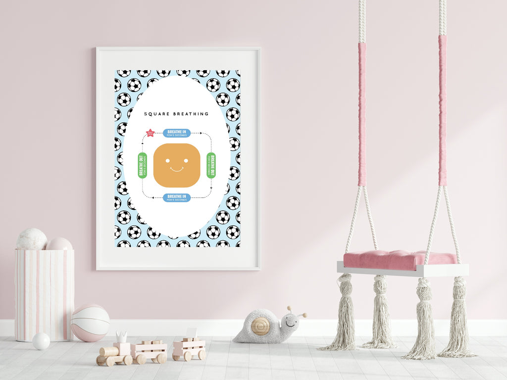 Blue Football Square Breathing Poster | Emotional Support Tool Wall Art