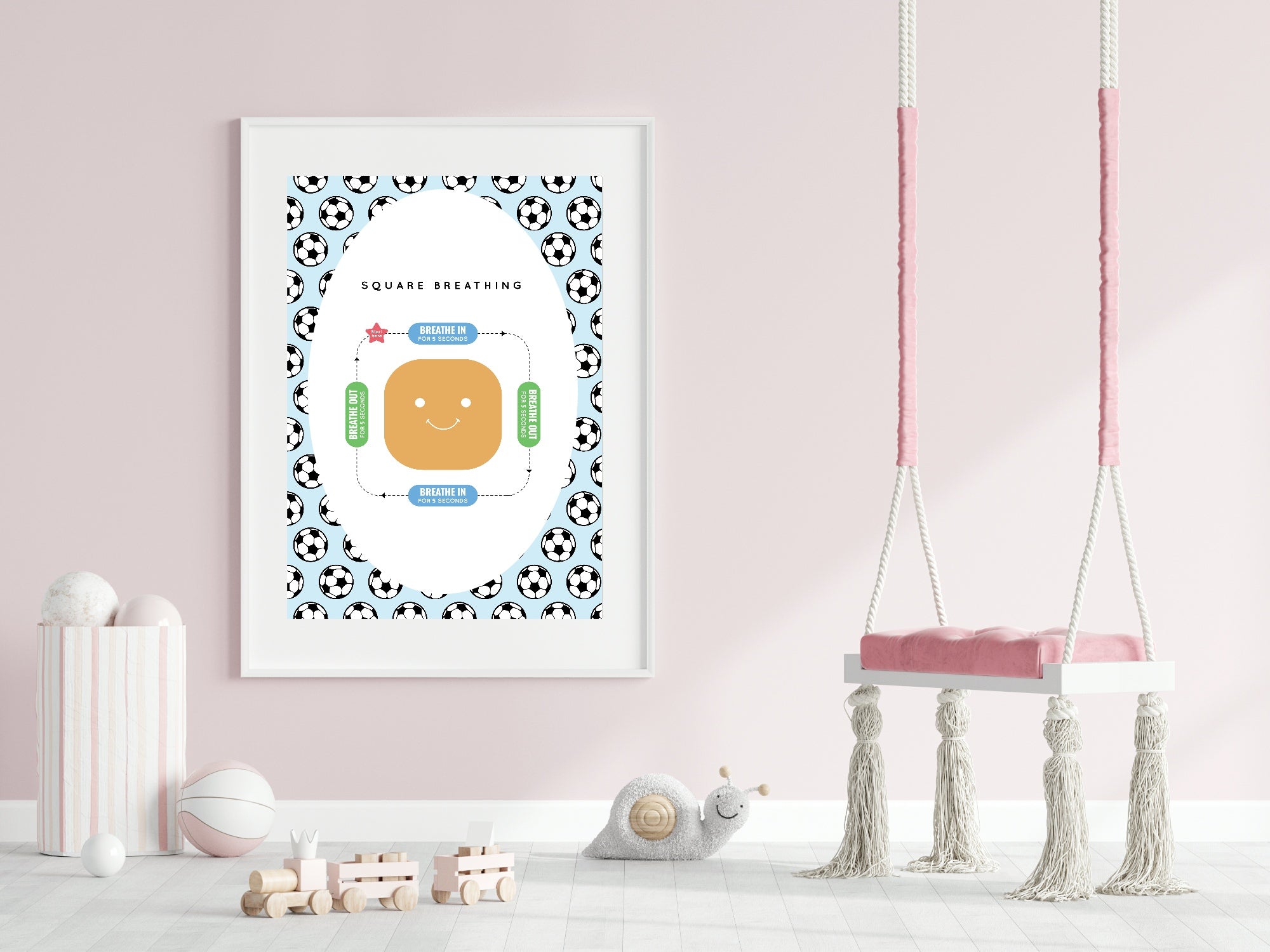 Blue Football Square Breathing Poster | Emotional Support Tool Wall Art