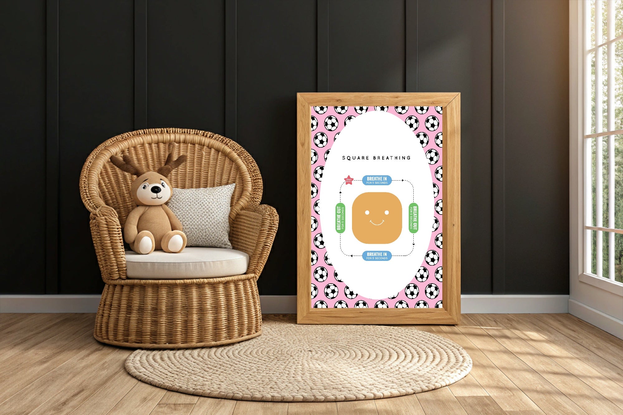 Pink Football Square Breathing Poster | Emotional Support Tool Wall Art