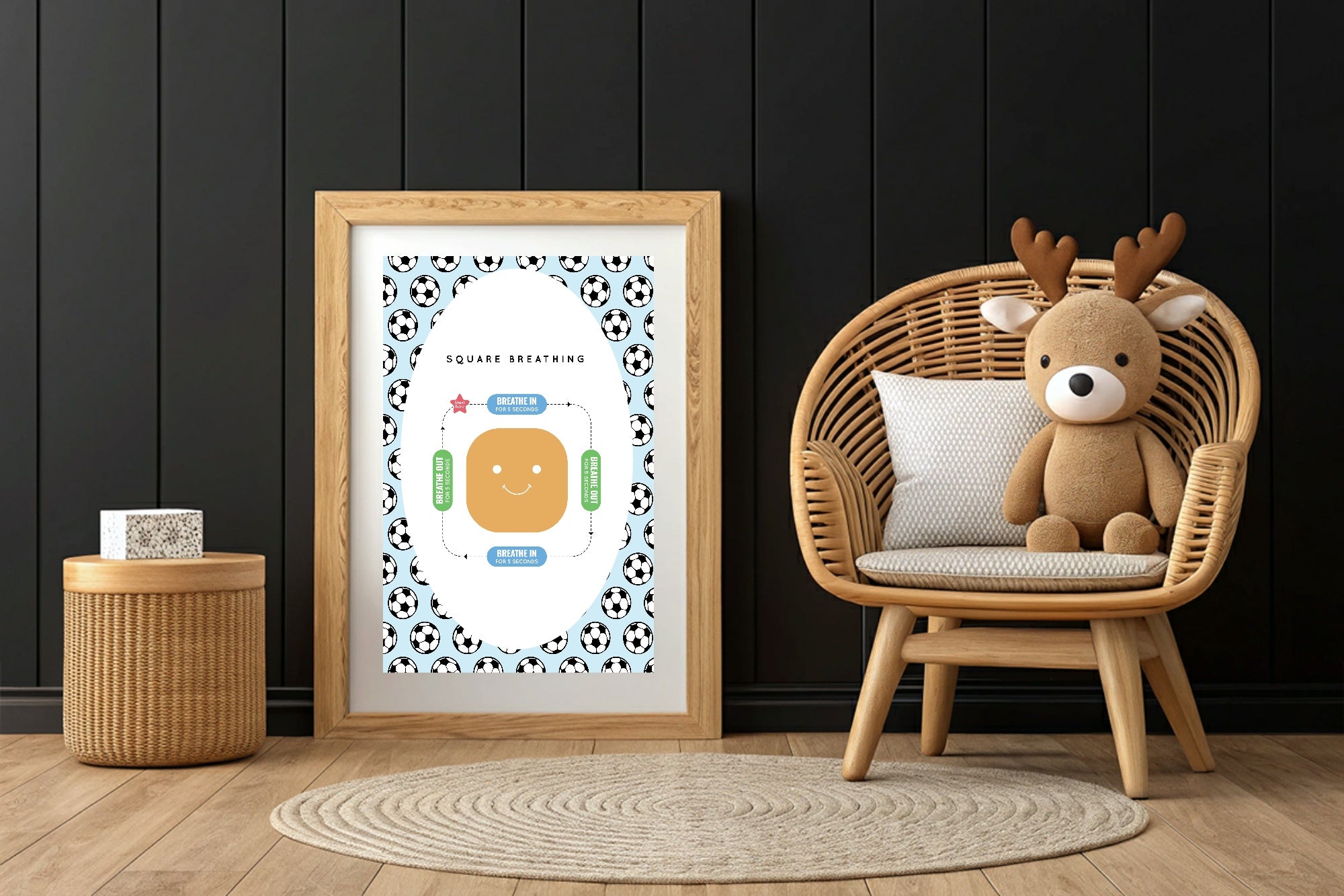 Blue Football Square Breathing Poster | Emotional Support Tool Wall Art