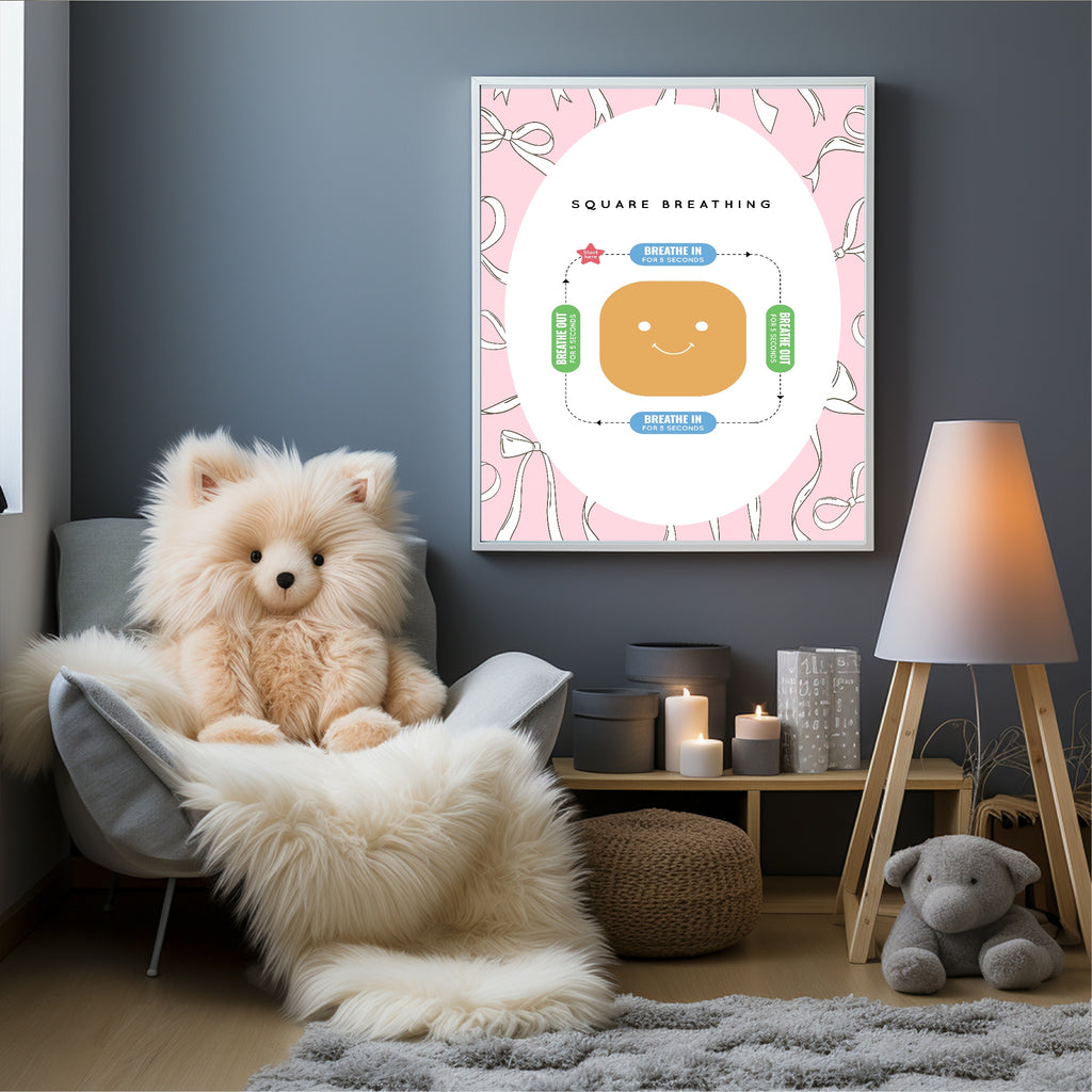 Pink Bow Square Breathing Poster | Emotional Support Tool Wall Art