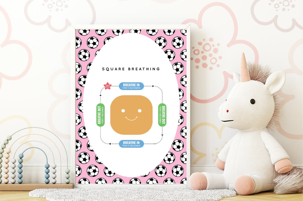 Pink Football Square Breathing Poster | Emotional Support Tool Wall Art