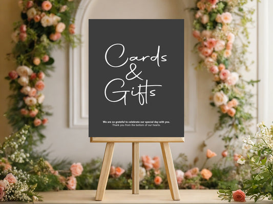 Minimalist Noir Cards & Gifts Wedding Party Sign