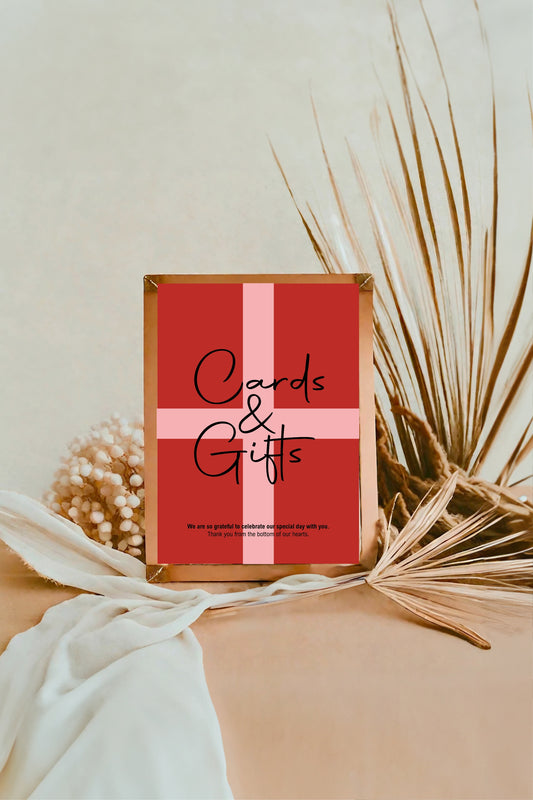 Red & Pink Cards & Gifts Wedding Party Sign
