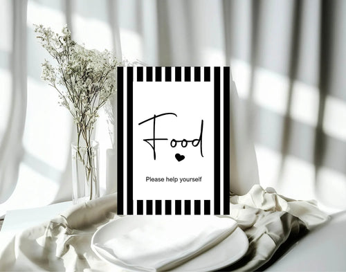 Black and White Stripe Food Baby Shower Party Sign - Larosier Prints