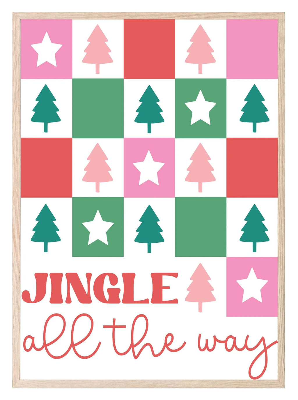 Jingle All The Way Print | Christmas Trees And Stars Patterns | Christmas Wall Art - Larosier Prints