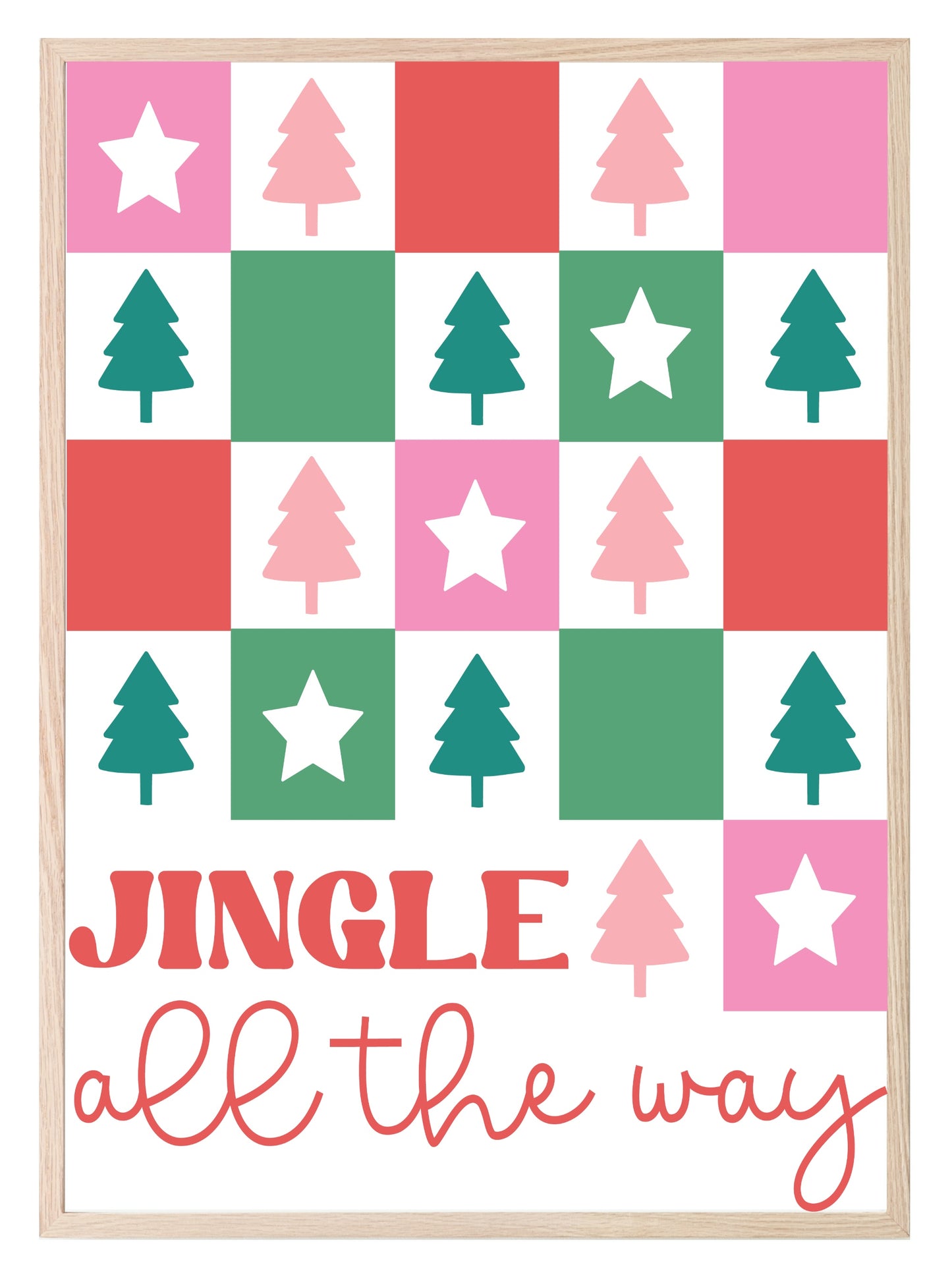 Jingle All The Way Print | Christmas Trees And Stars Patterns | Christmas Wall Art