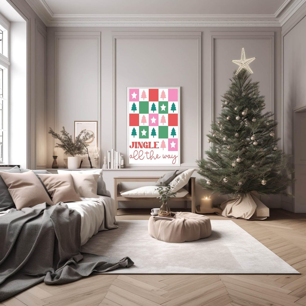 Jingle All The Way Print | Christmas Trees And Stars Patterns | Christmas Wall Art - Larosier Prints