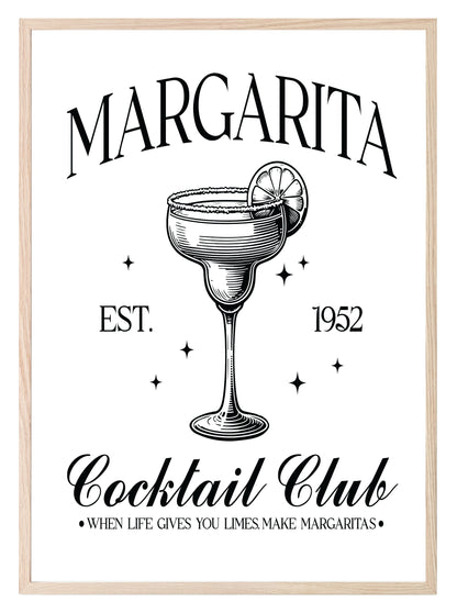 Margarita Cocktail Club Print | When Life Gives You Limes Make Margaritas | Cocktail Wall Art White