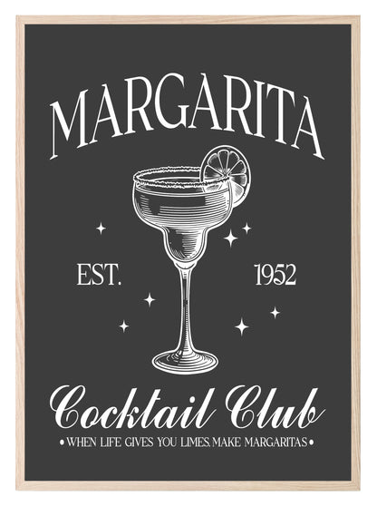 Margarita Cocktail Club Print | When Life Gives You Limes Make Margaritas | Cocktail Wall Art Black