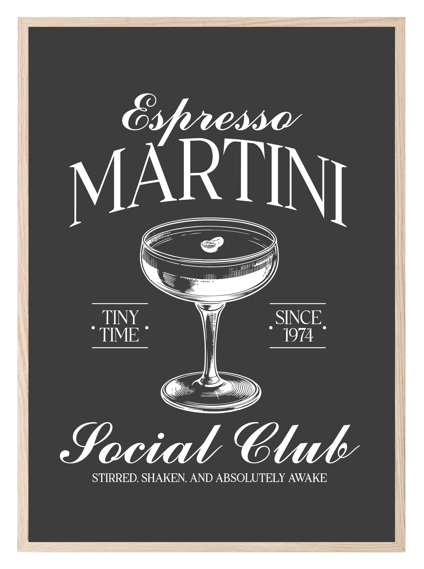 Espresso Martini Social Club Print | Stirred Shaked And Absolutely Awake | Cocktail Wall Art Black