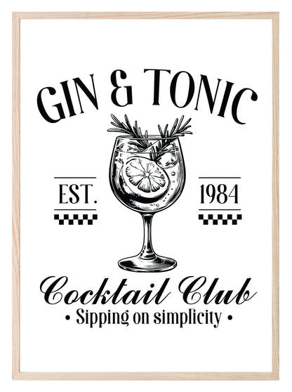 Gin & Tonic Cocktail Club Print | Sipping On Simplicity | Cocktail Wall Art White