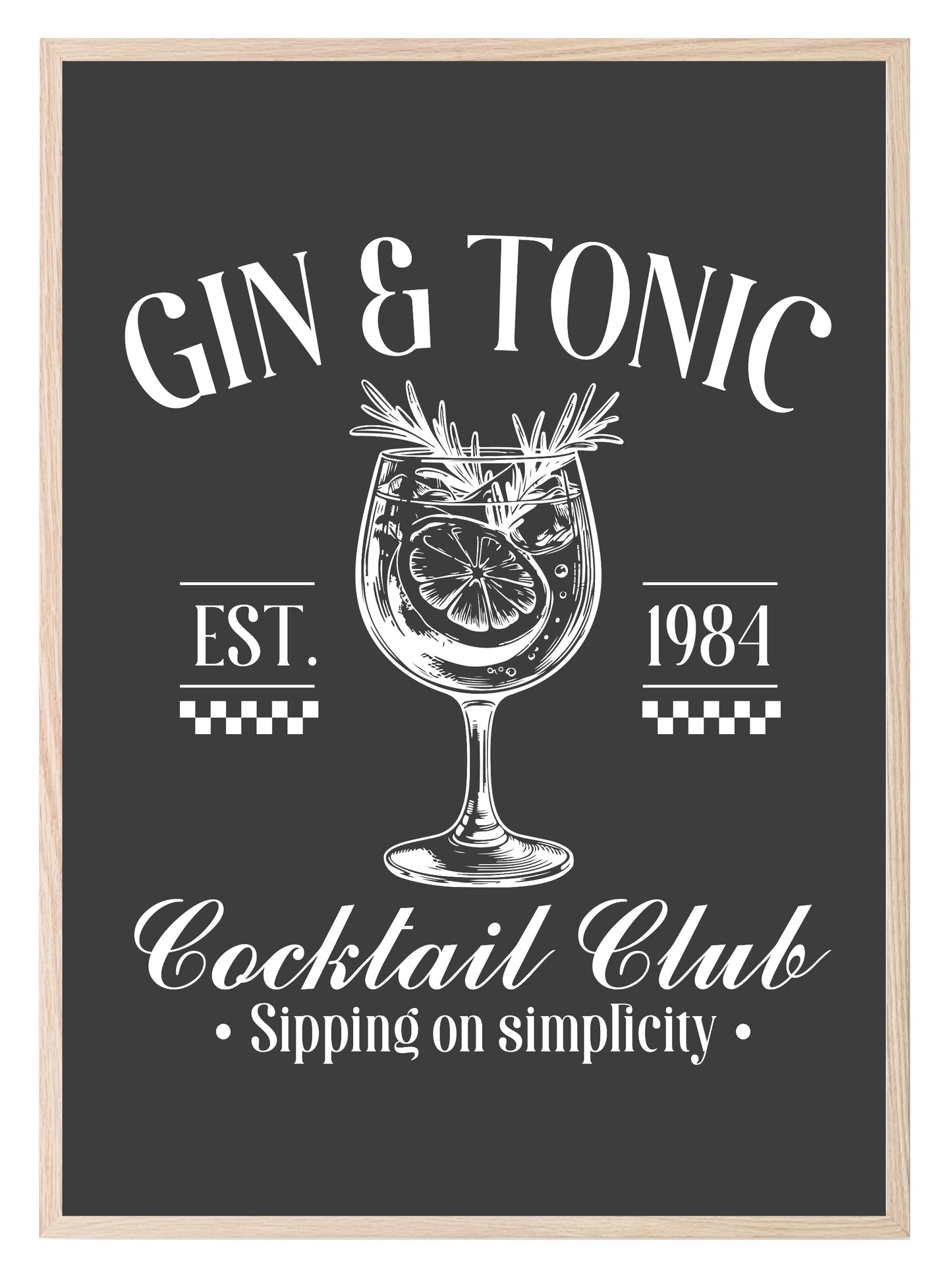 Gin & Tonic Cocktail Club Print | Sipping On Simplicity | Cocktail Wall Art Black