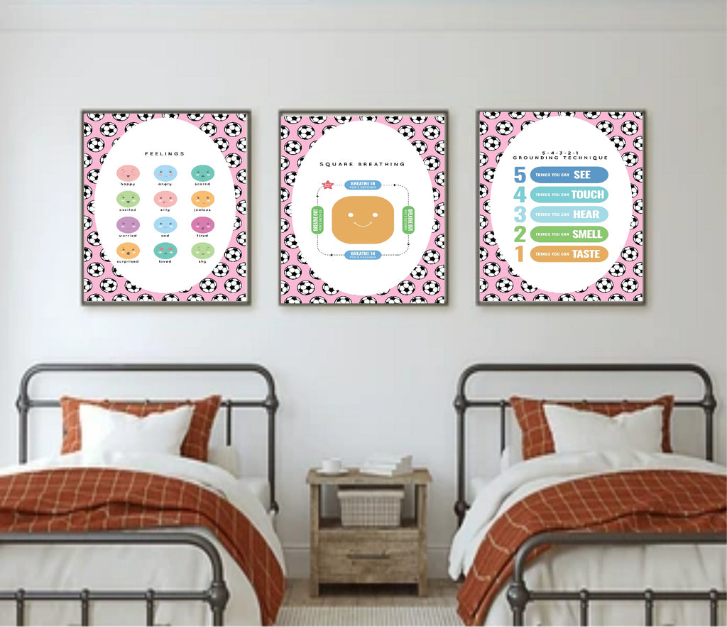 Pink Football Square Breathing Poster | Emotional Support Tool Wall Art