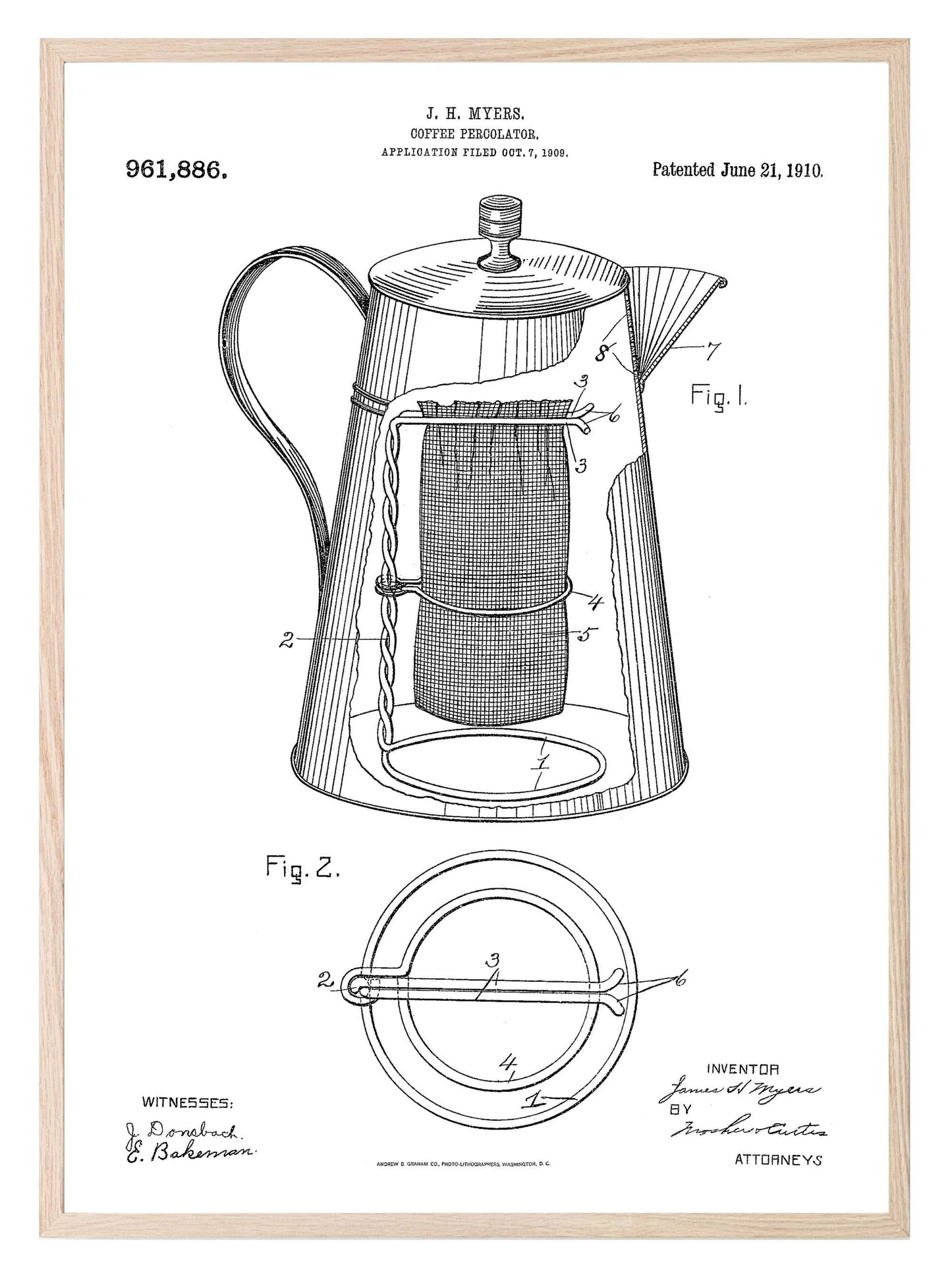 Coffee Percolator 1910 Vintage Patent Print | Kitchen Wall Art