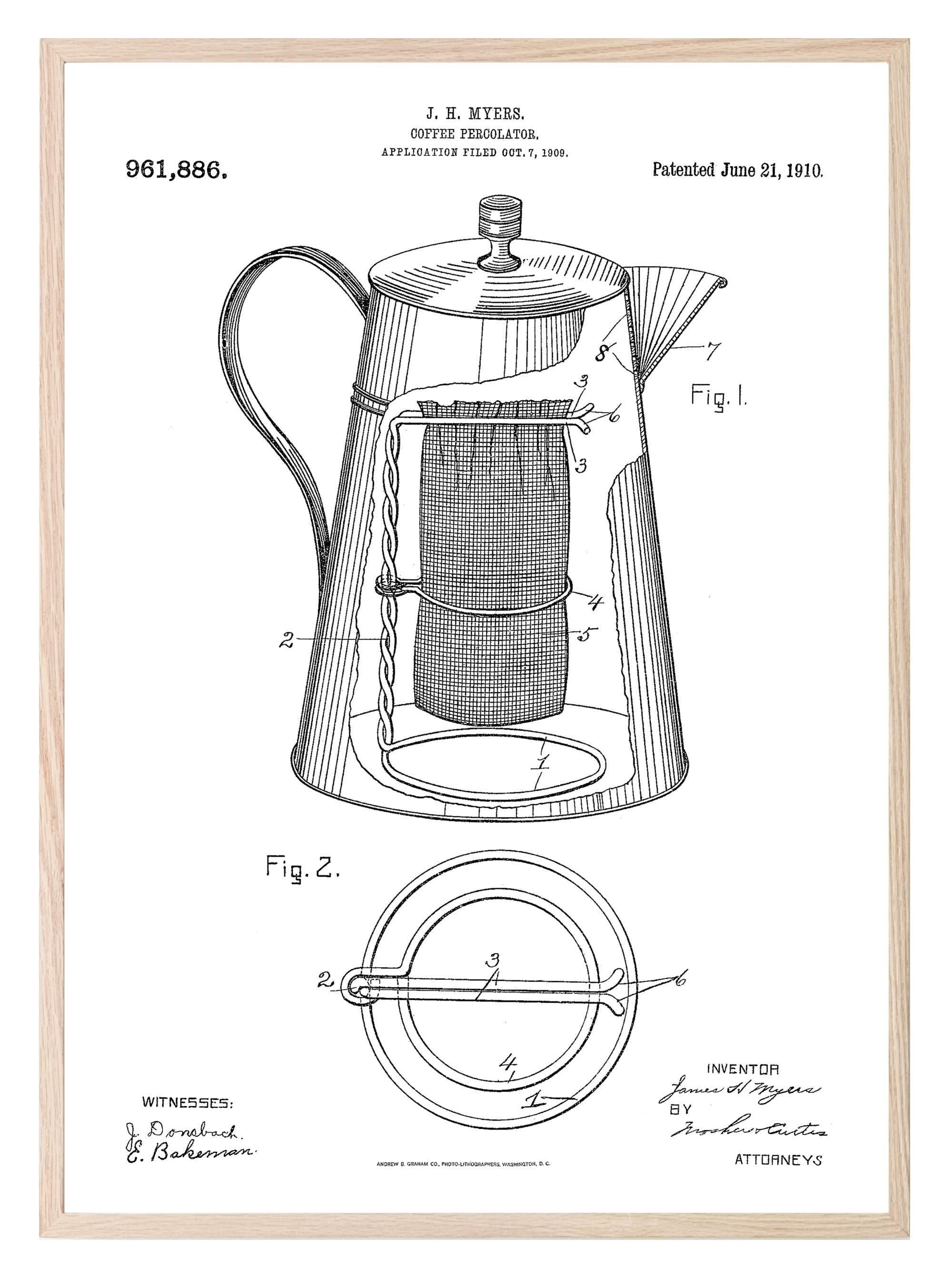 Coffee Percolator 1910 Vintage Patent Print | Kitchen Wall Art - Larosier Prints