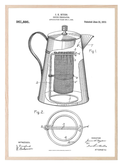 Coffee Percolator 1910 Vintage Patent Print | Kitchen Wall Art