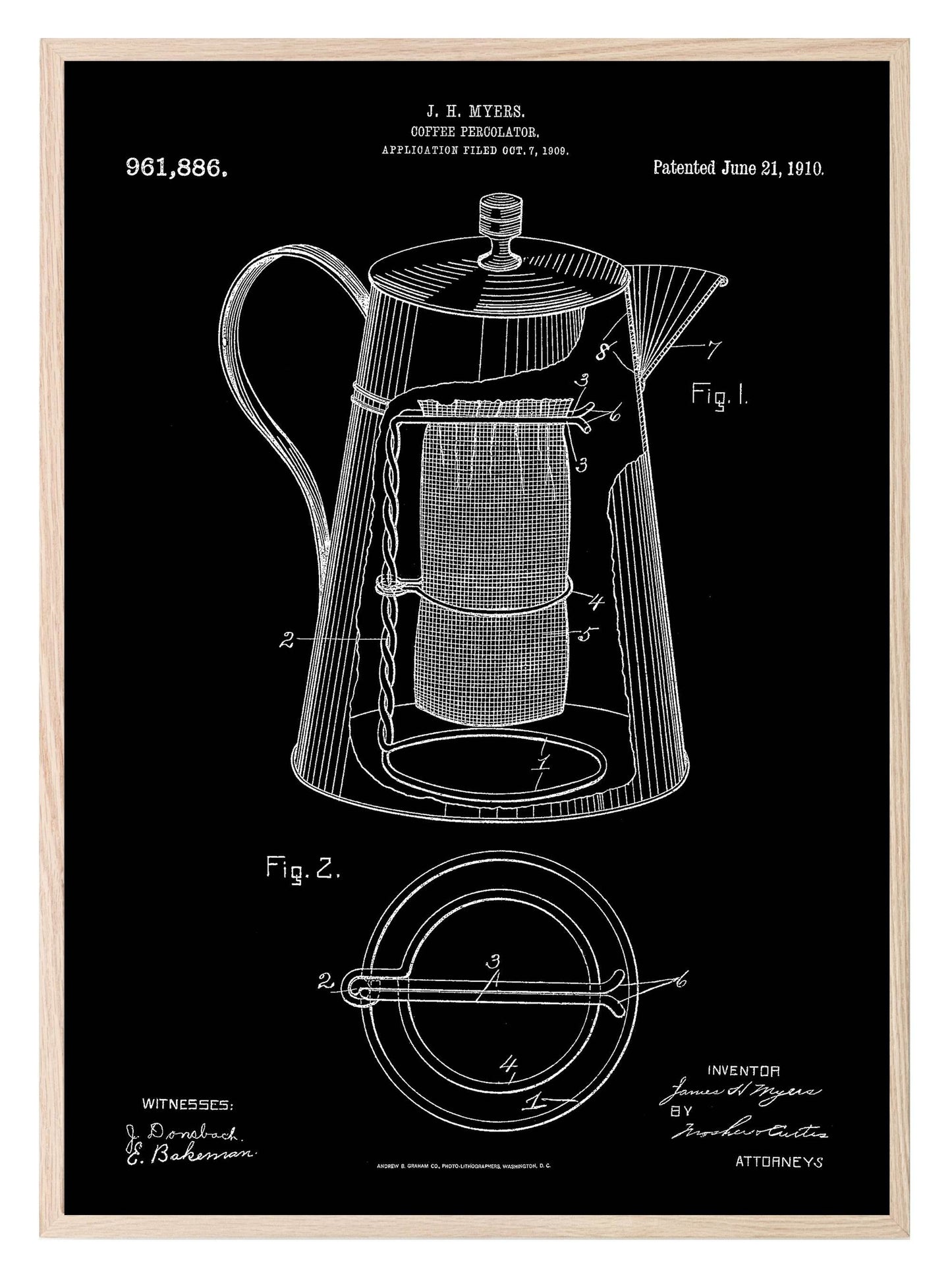Coffee Percolator 1910 Vintage Patent Print | Kitchen Wall Art