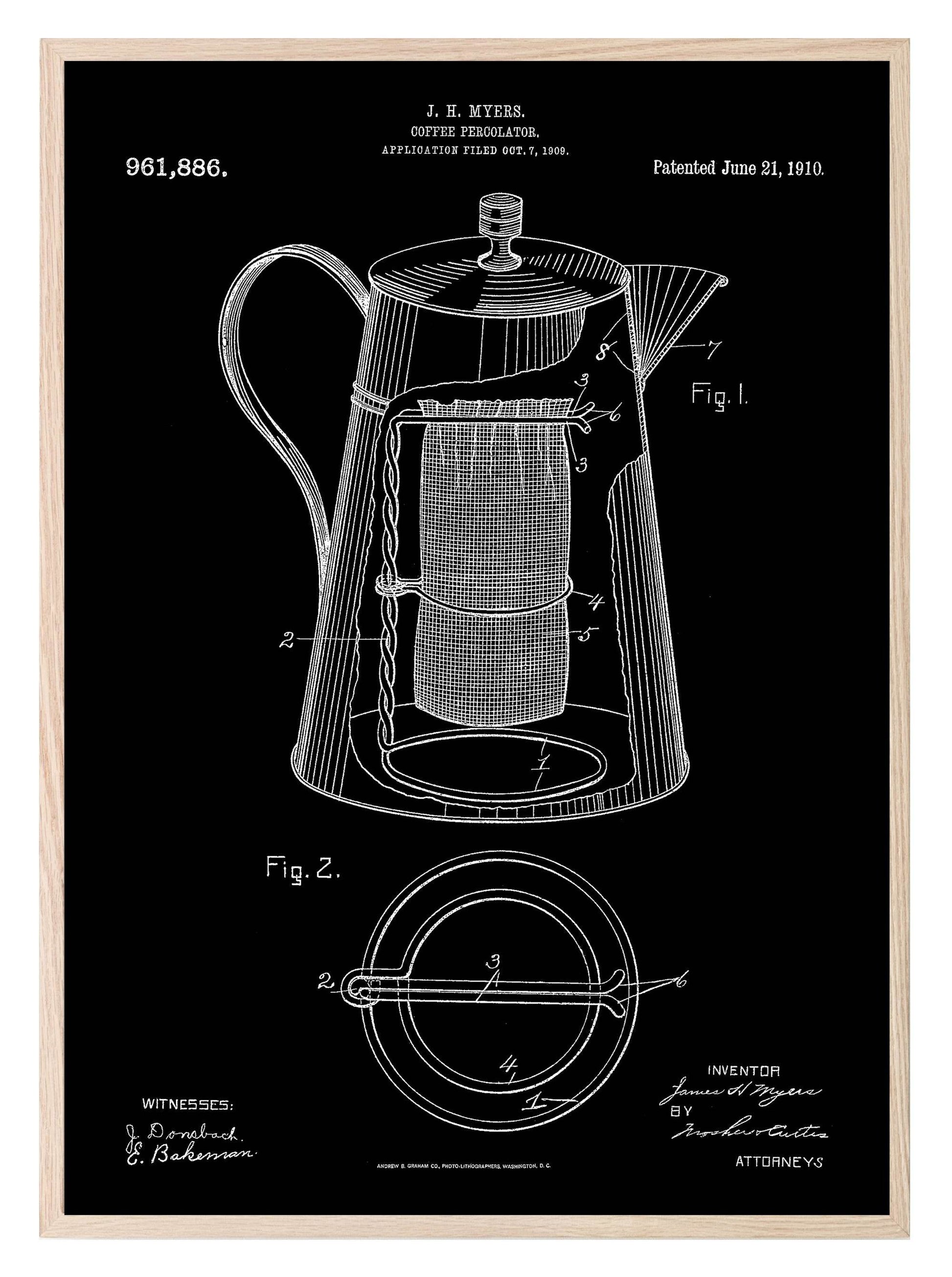 Coffee Percolator 1910 Vintage Patent Print | Kitchen Wall Art